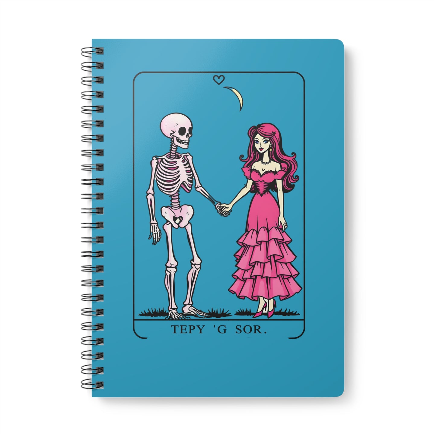 Skeleton & Lady Romance Turquoise A5 Spiral Notebook — Cute Gothic Love Journal