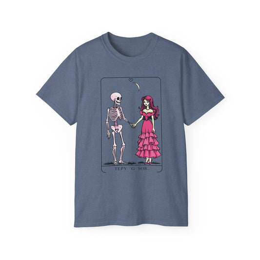 Unisex Ultra Cotton Tee Prom Girl and Skeleton Guy In A Tarot Card