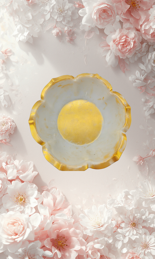 Handmade, White & Gold one-of-a-kind resin bowl — no two are ever the same.