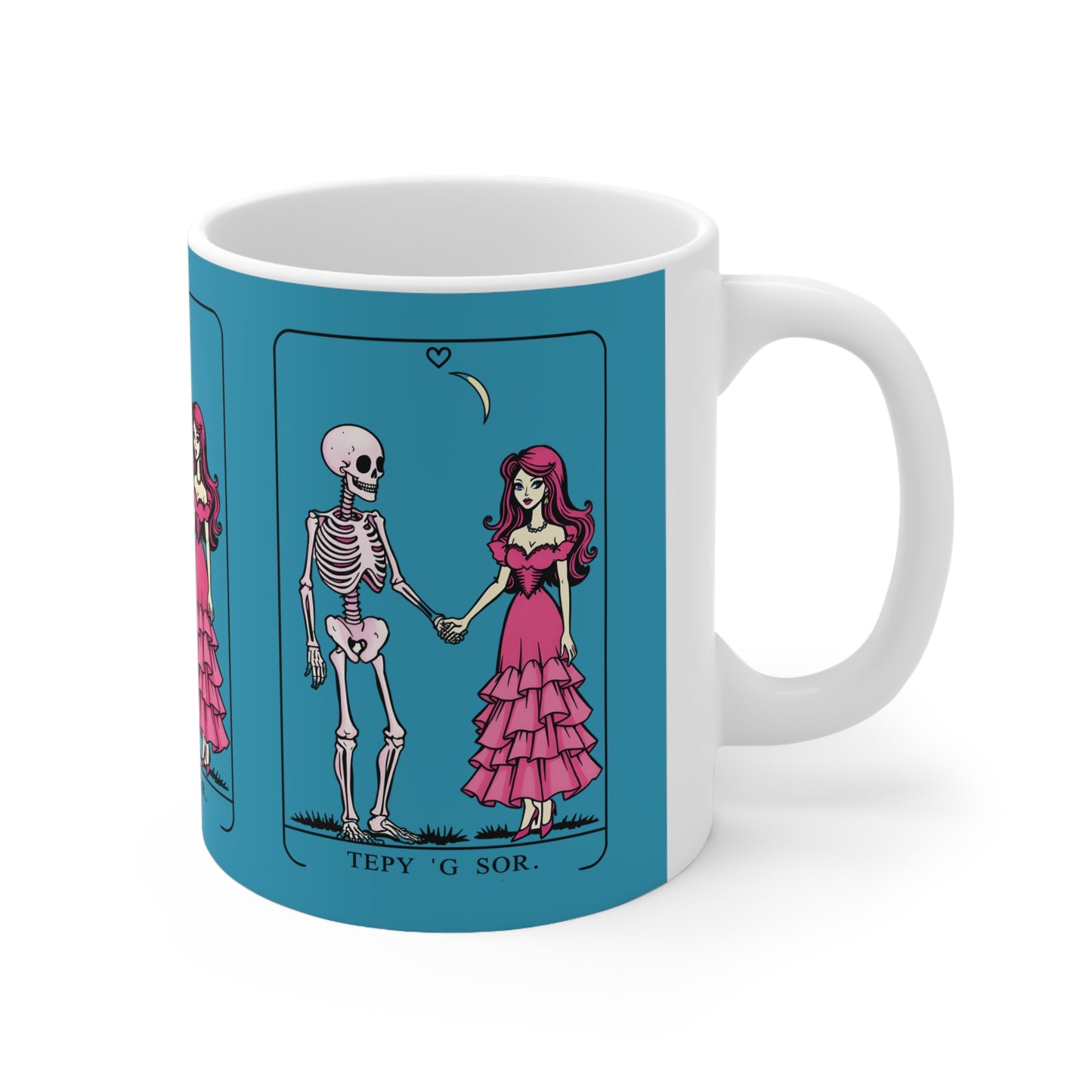 Tarot Lovers Mug — Skeleton & Pink Gown Romance Ceramic Coffee Cup (11oz & 15oz)