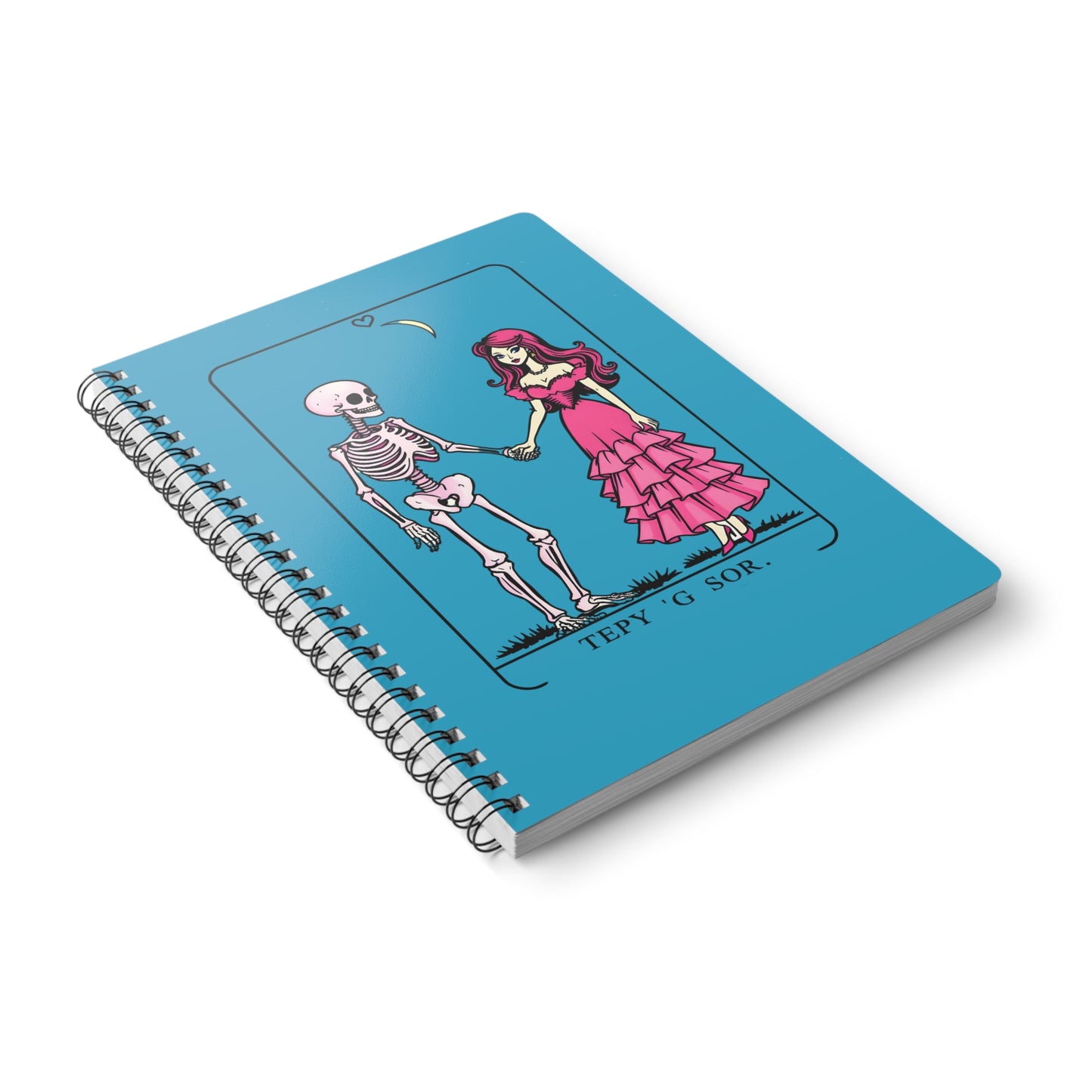 Skeleton & Lady Romance Turquoise A5 Spiral Notebook — Cute Gothic Love Journal