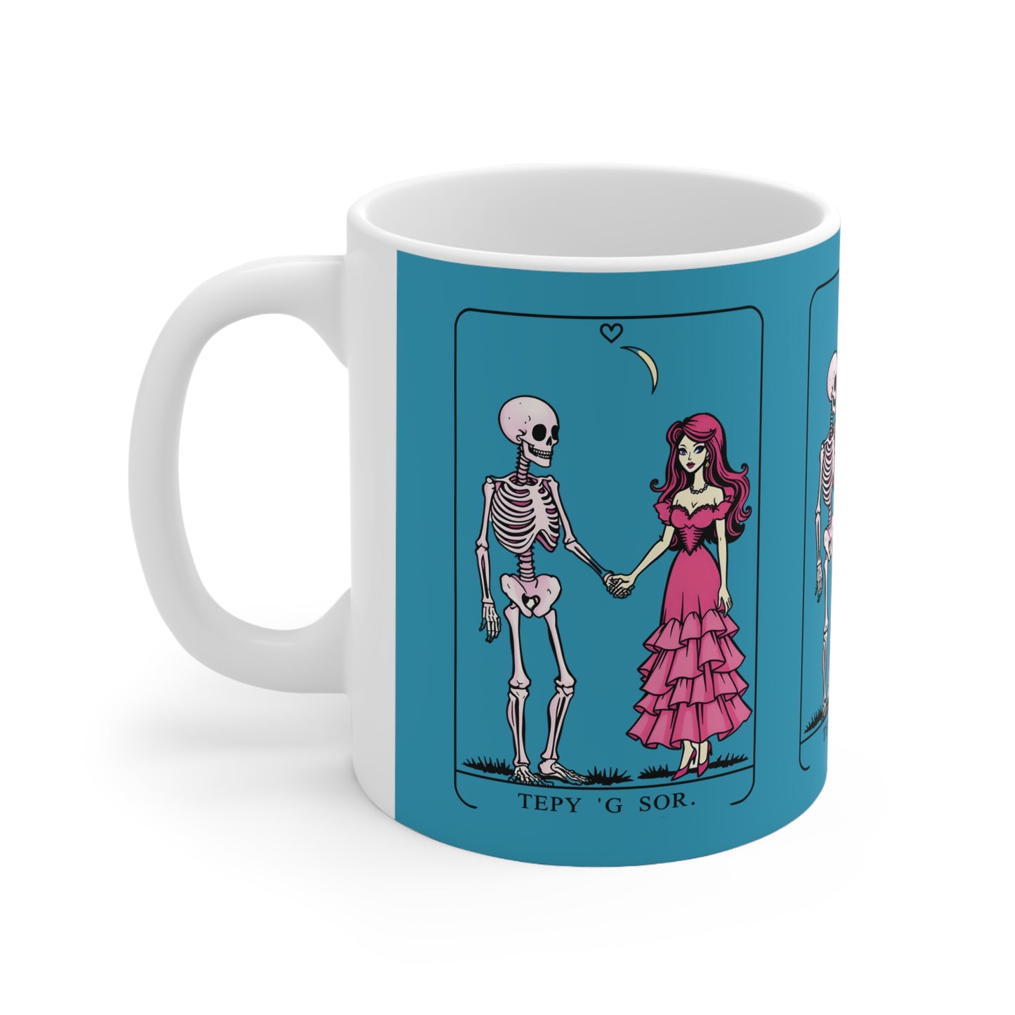 Tarot Lovers Mug — Skeleton & Pink Gown Romance Ceramic Coffee Cup (11oz & 15oz)
