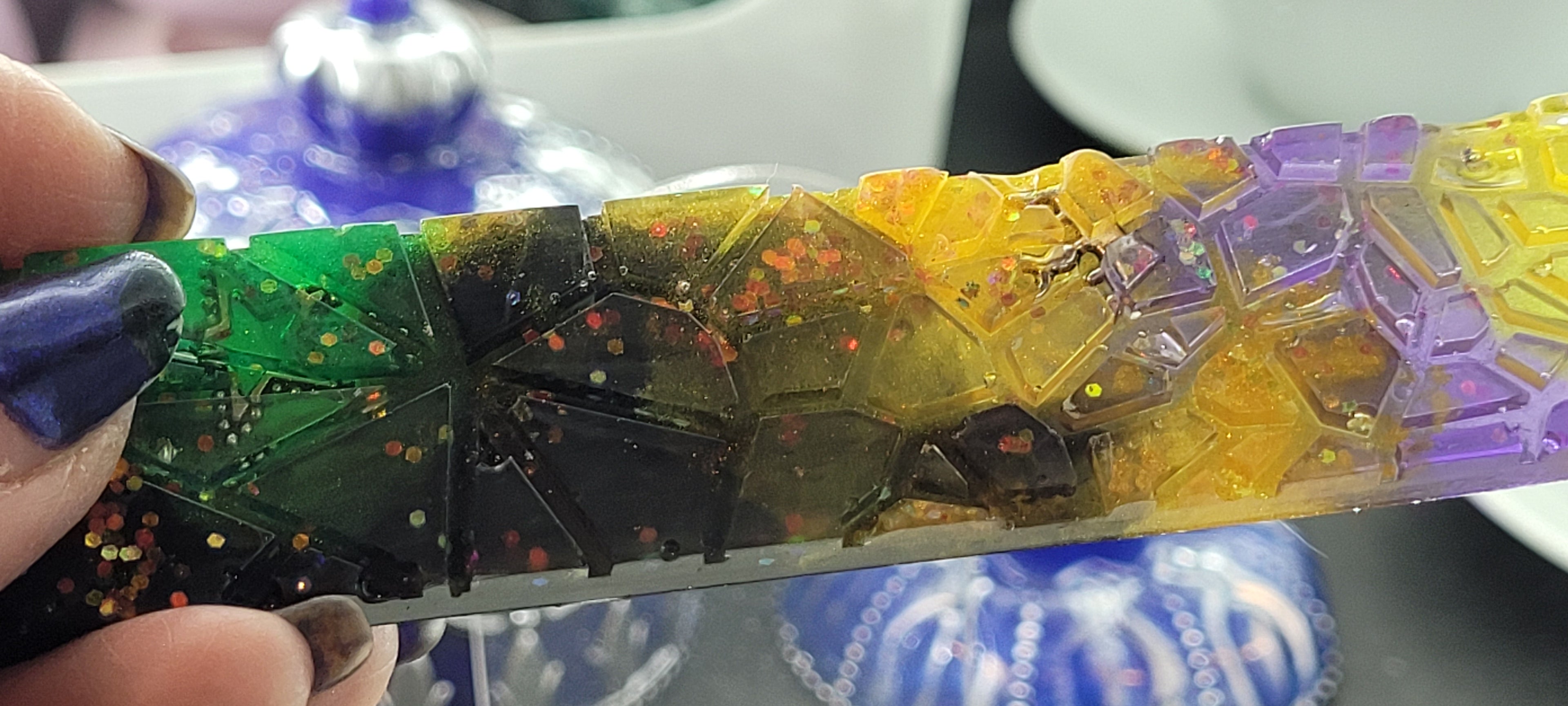 Sunset Gradient Resin Bookmark - Warm Orange, Green, Yellow with a dash of Purple