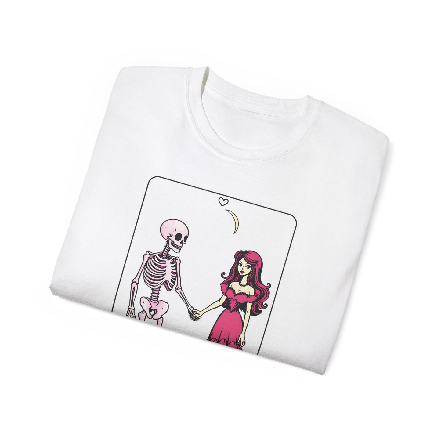 Unisex Ultra Cotton Tee Prom Girl and Skeleton Guy In A Tarot Card