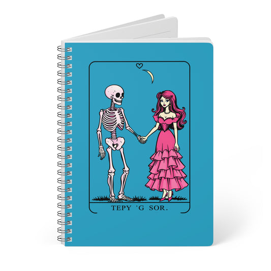 Skeleton & Lady Romance Turquoise A5 Spiral Notebook — Cute Gothic Love Journal