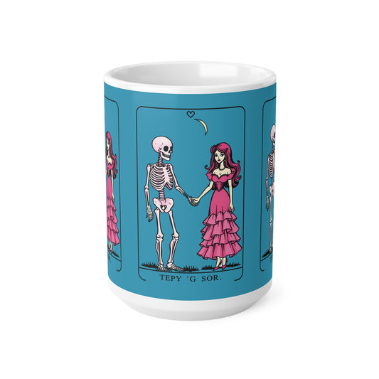 Tarot Lovers Mug — Skeleton & Pink Gown Romance Ceramic Coffee Cup (11oz & 15oz)